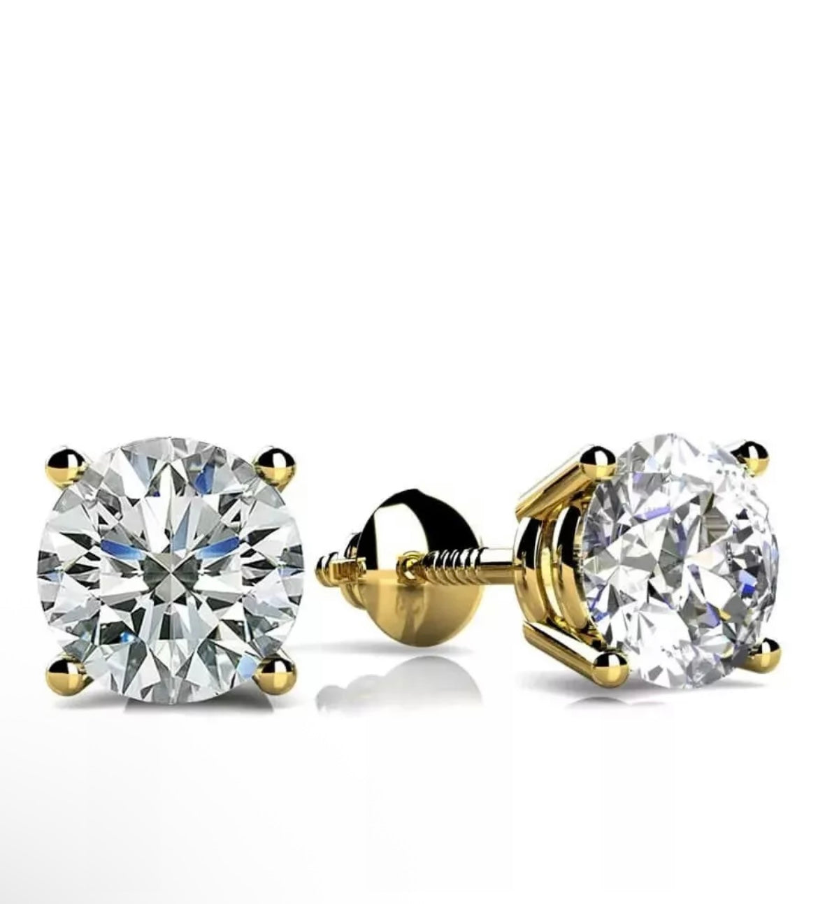 925 STERLING SILVER 14K GOLD PLATED ROUND CUBIC ZIRCONIA SCREW BACK EARRINGS