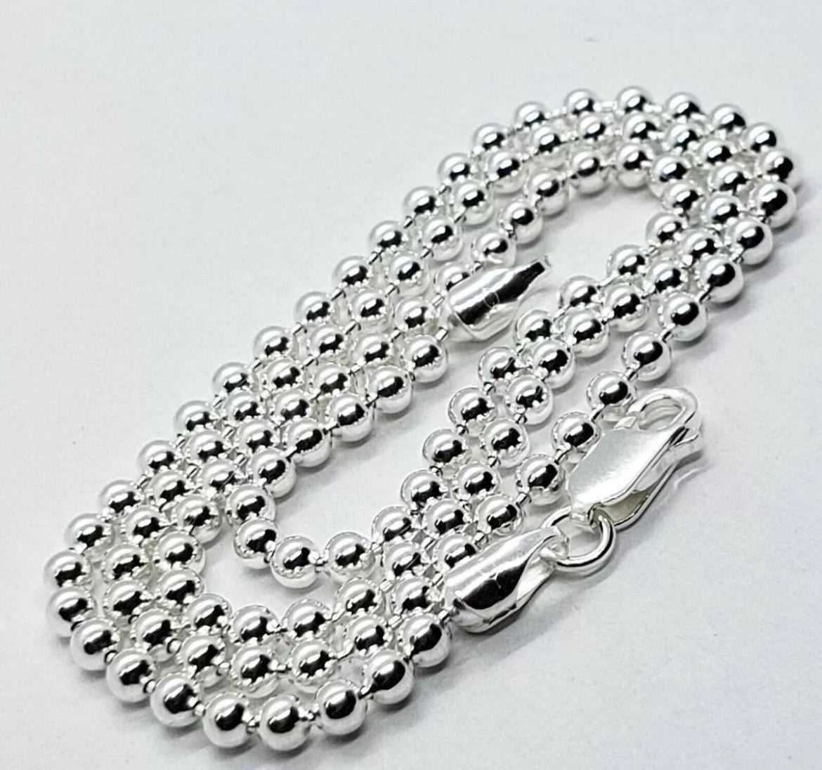 925 Sterling Silver Ball Bead Chain 4mm Necklace .925 Italy - All Sizes