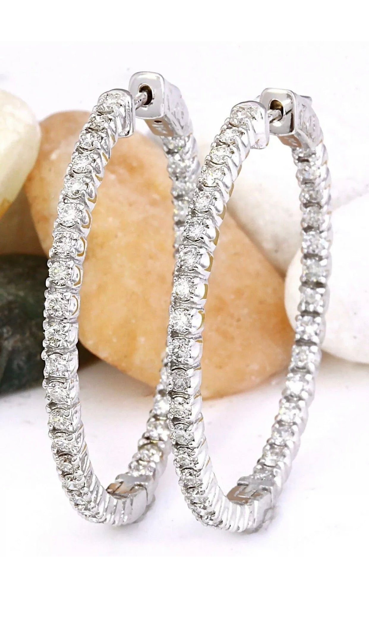 Lab-Grown Diamond Inside-Out Hoop Earrings – 2.00 to 5.00 Carat, 14K White Gold, 24mm