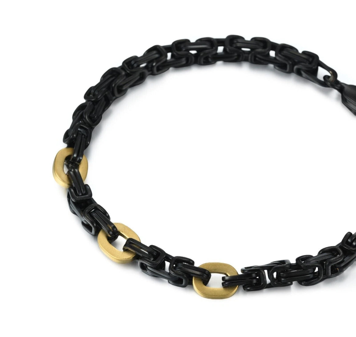 Black Stainless Steel 5mm Byzantine Link Chain Bracelet IP Gold Men's 8.5"