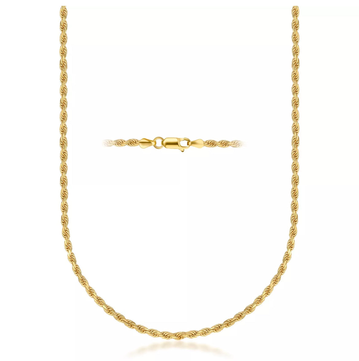 18K Solid Gold Hollow Rope Chain Necklace Men Women Genuine 18k Gold 16''-30''