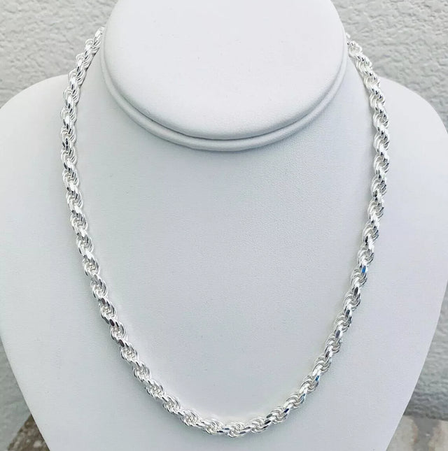 Solid 925 Sterling Silver Italian Rope Chain – 6.5mm Diamond-Cut Men's Necklace