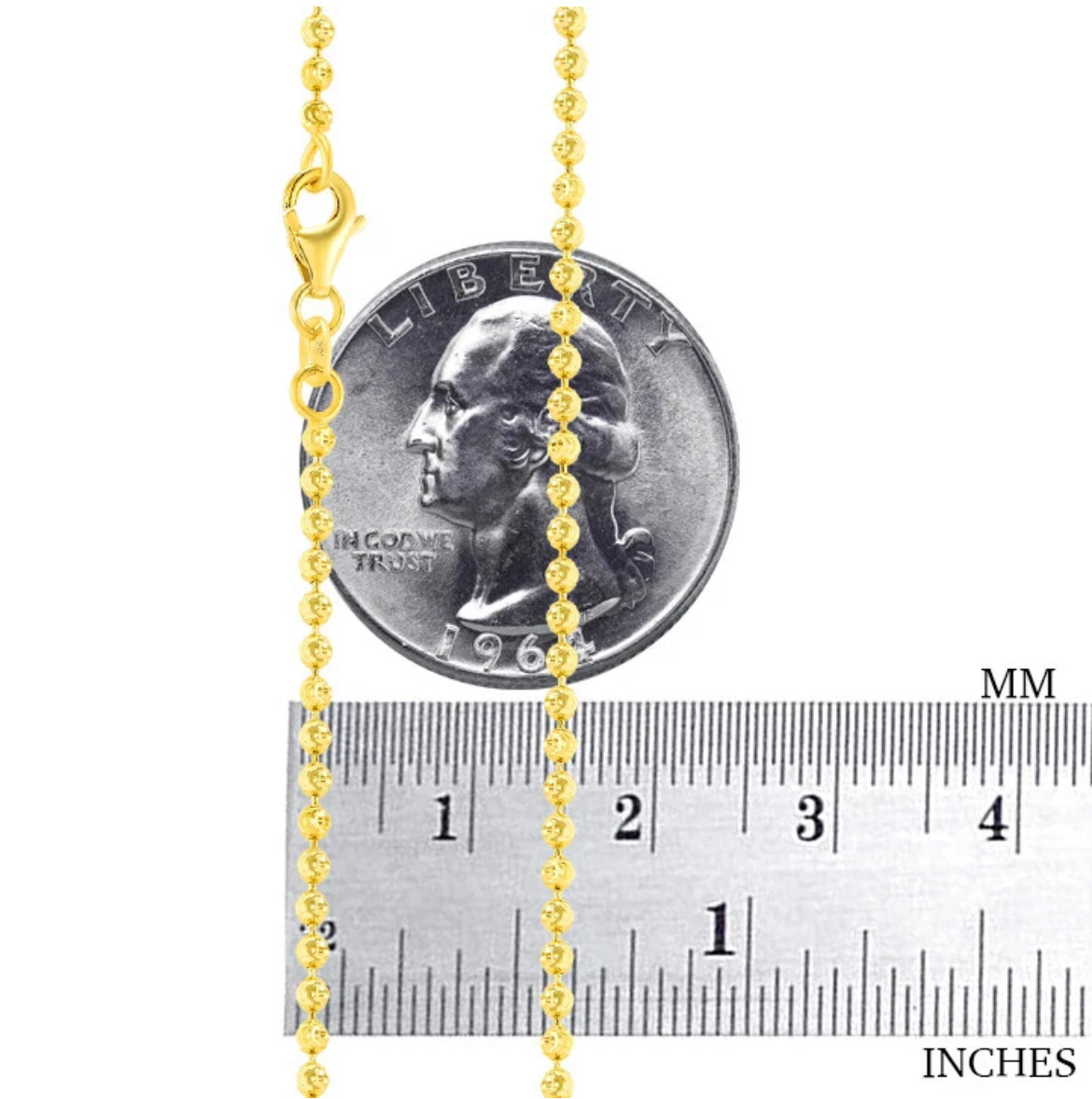 10K Yellow Gold 2mm Moon Cut Diamond Ball Bead Chain Necklace Mens Women 16"-30"