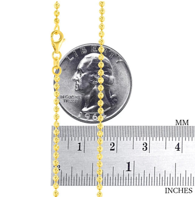 10K Yellow Gold 2mm Moon Cut Diamond Ball Bead Chain Necklace Mens Women 16