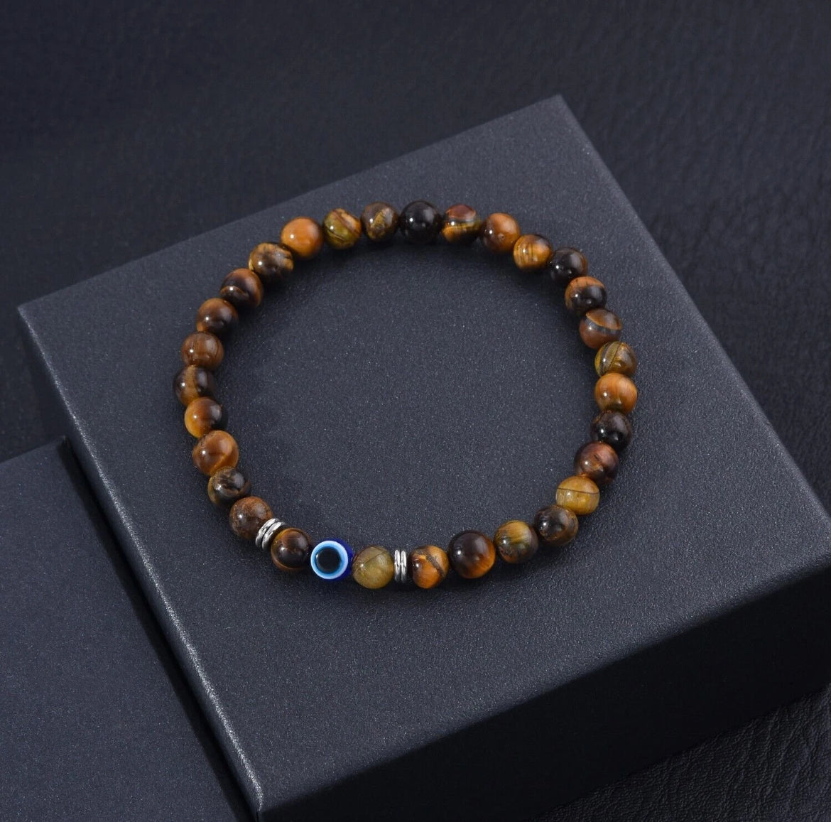Genuine Tiger Eye Turquoise Natural 6mm Stone Bracelet Evil Eye Men Jewelry