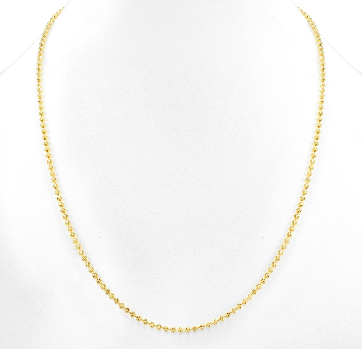 10K Yellow Gold 2mm Moon Cut Diamond Ball Bead Chain Necklace Mens Women 16"-30"