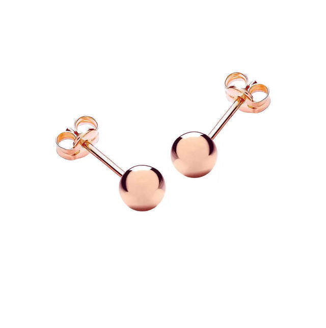 14K Solid Rose Gold Ball Stud Earrings (2mm–12mm)
