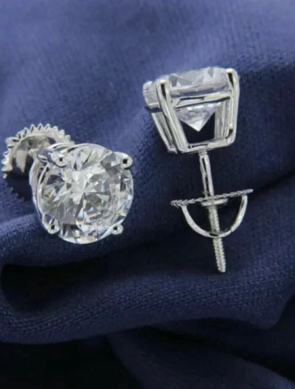 Certified Diamond Stud Earrings – 14K White Gold, Round Cut, Lab-Grown (0.20ct – 6.00ct)