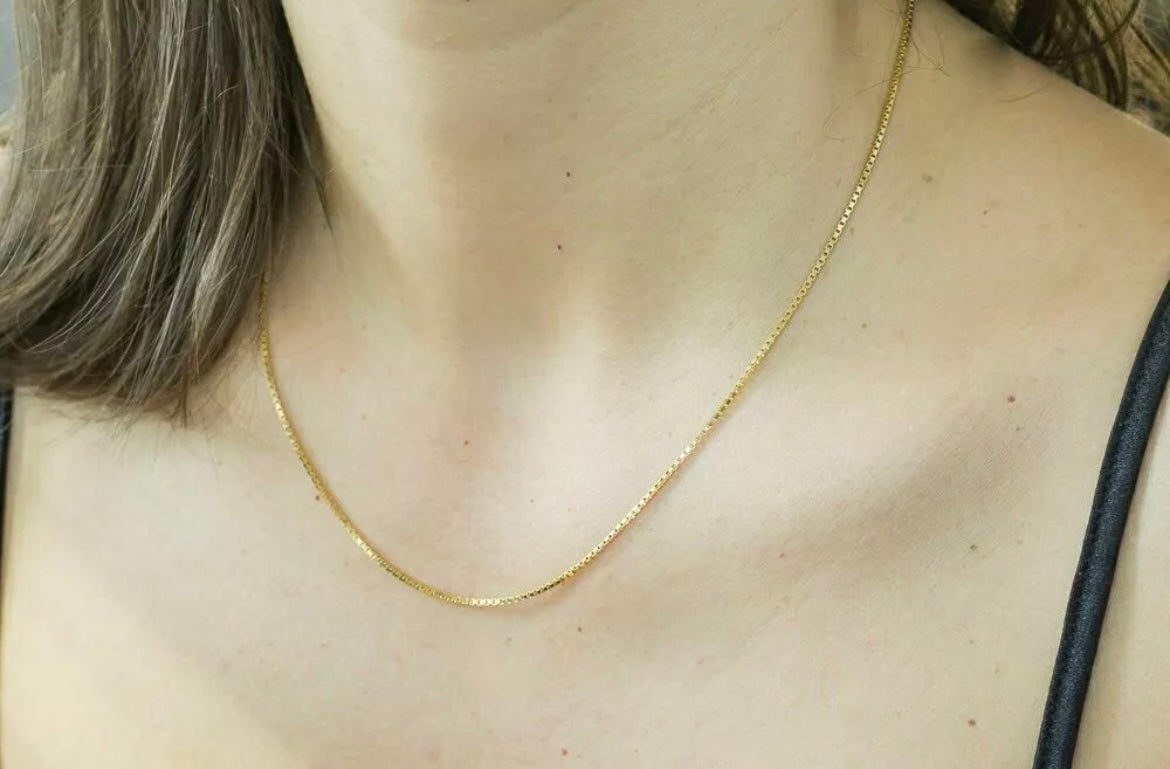 14K Solid Yellow Gold Box Necklace Chain 0.60 mm 20'' Inch Real Gold