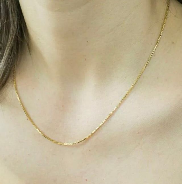 14K Solid Yellow Gold Box Necklace Chain 0.60 mm 20'' Inch Real Gold