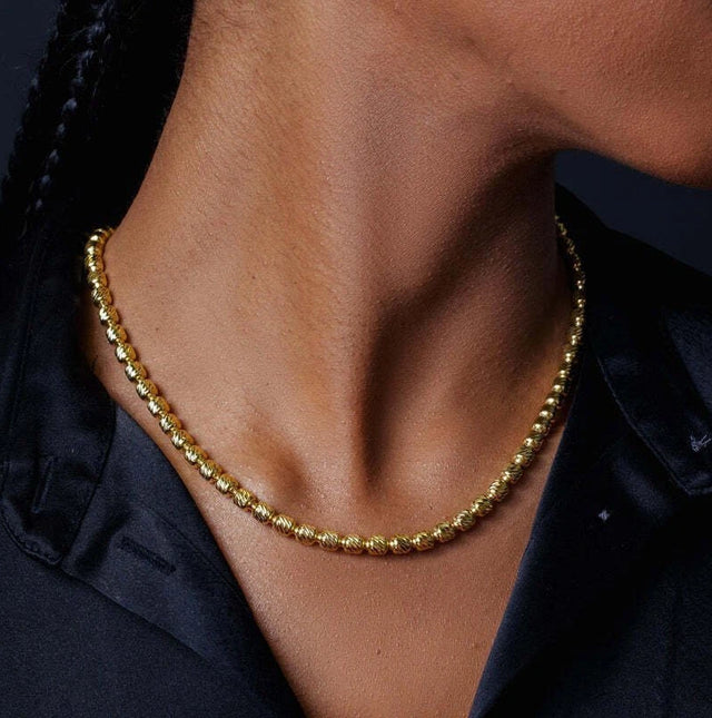 14K Yellow Gold Plated 925 Sterling Silver 3mm Half Moon Cut Oval Barrel Beaded Chain