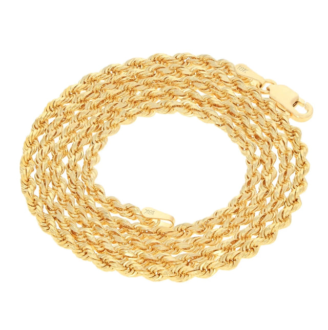 18K Yellow Gold Diamond-Cut Rope Chain – 3mm Italian Necklace for Men & Women