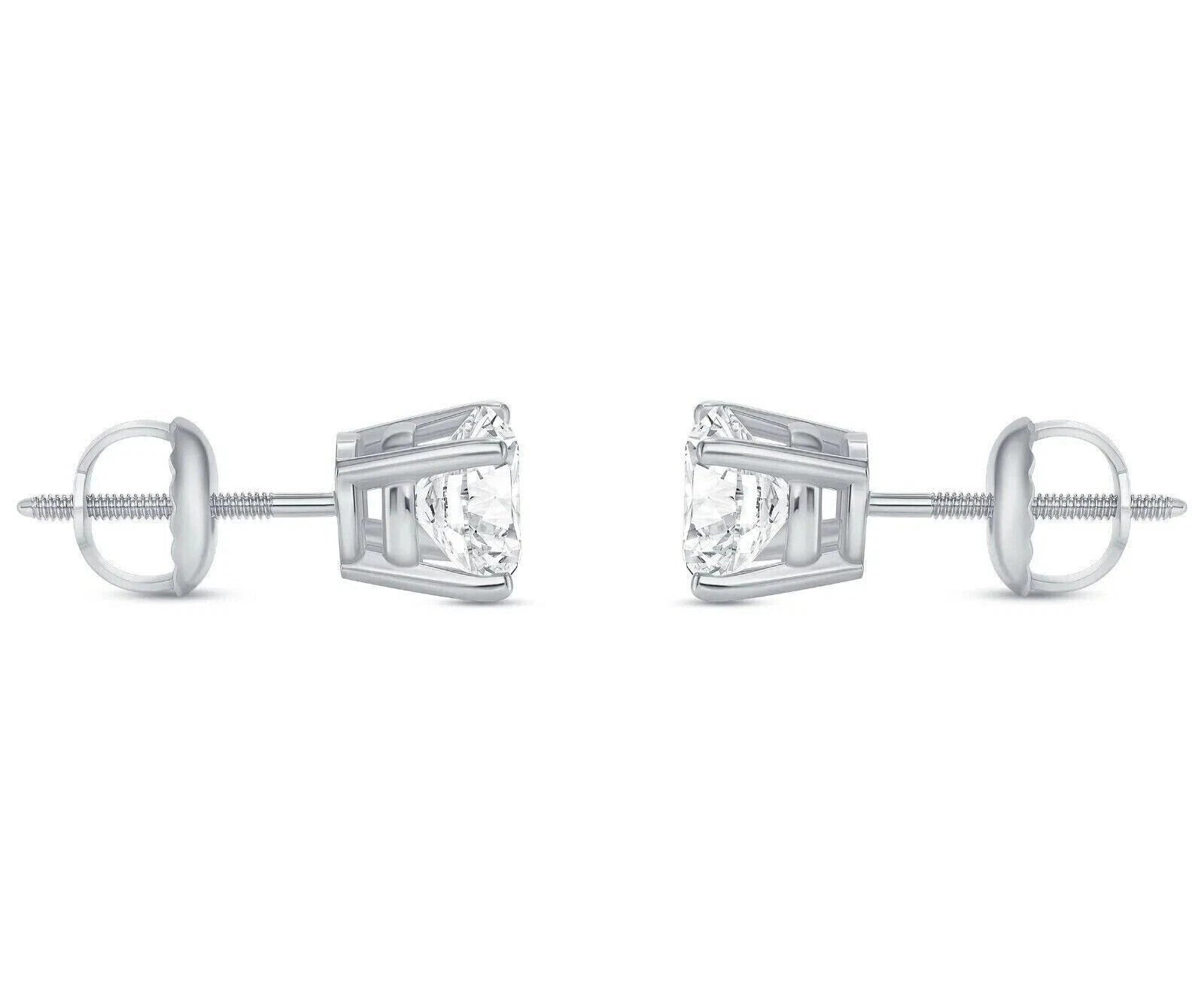 1.00 Ct TW Natural Round Diamond Solitaire Stud Earrings – 14K White Gold