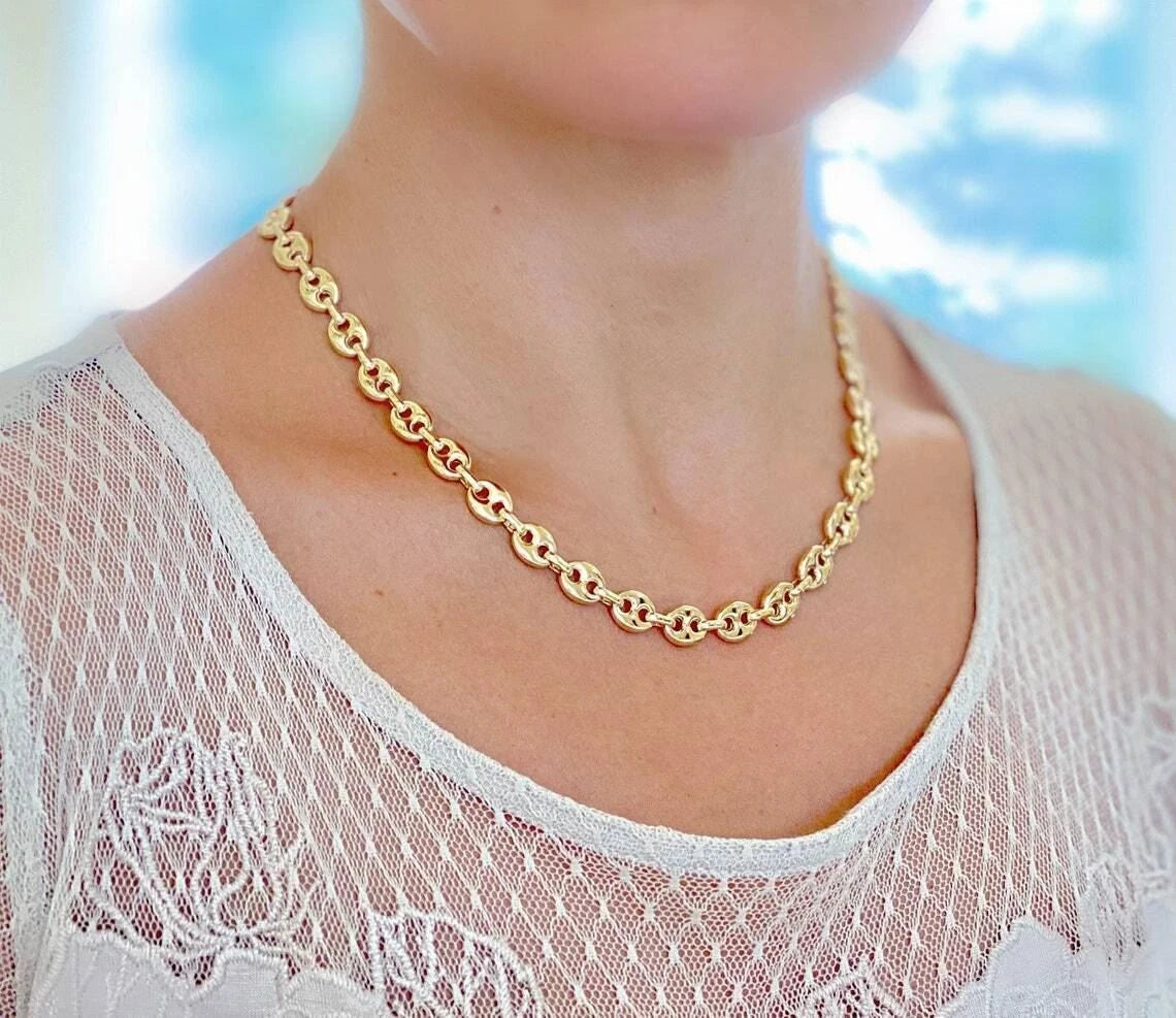 14K Yellow Gold Plated 5mm Puffy Anchor Link Chain – Over 925 Sterling Silver
