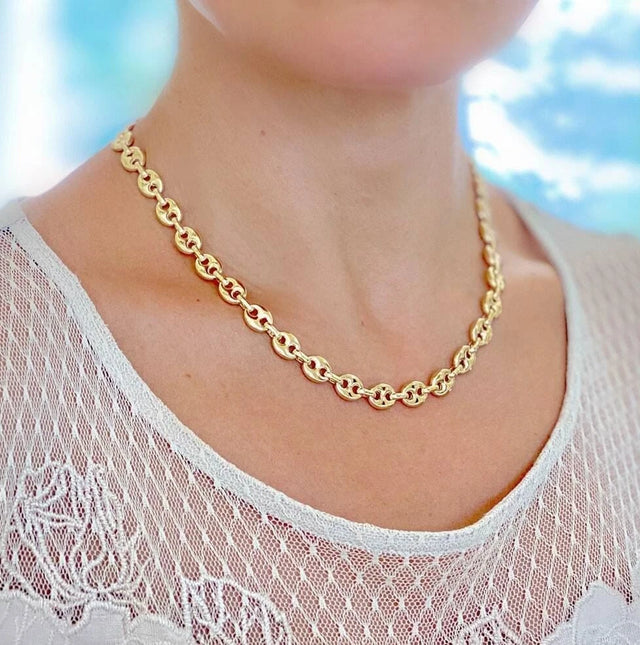 14K Yellow Gold Plated 5mm Puffy Anchor Link Chain – Over 925 Sterling Silver