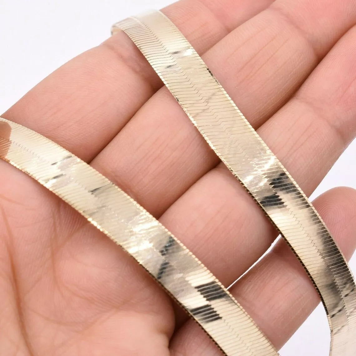 7mm Herringbone Chain Necklace – 14K Yellow Gold Plated Over 925 Sterling Silver