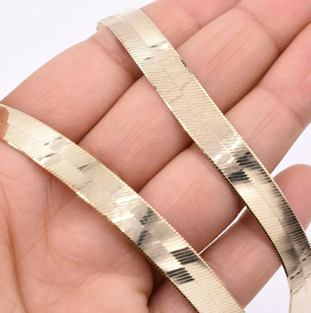 7mm Herringbone Chain Necklace – 14K Yellow Gold Plated Over 925 Sterling Silver