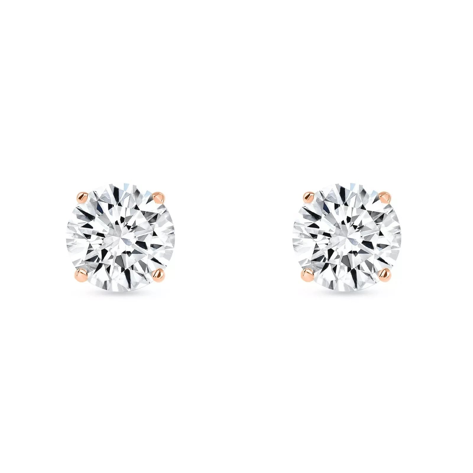 2.00 Ct D VVS2 Round Lab Grown Diamond Stud Earrings – 14K Rose Gold – IGI Certified