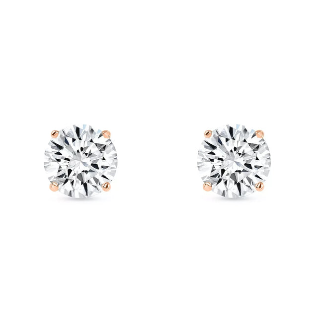 2.00 Ct D VVS2 Round Lab Grown Diamond Stud Earrings – 14K Rose Gold – IGI Certified
