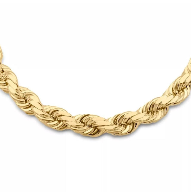 14K Gold Over 925 Sterling Silver Rope Chain – 6.5mm Men's Necklace