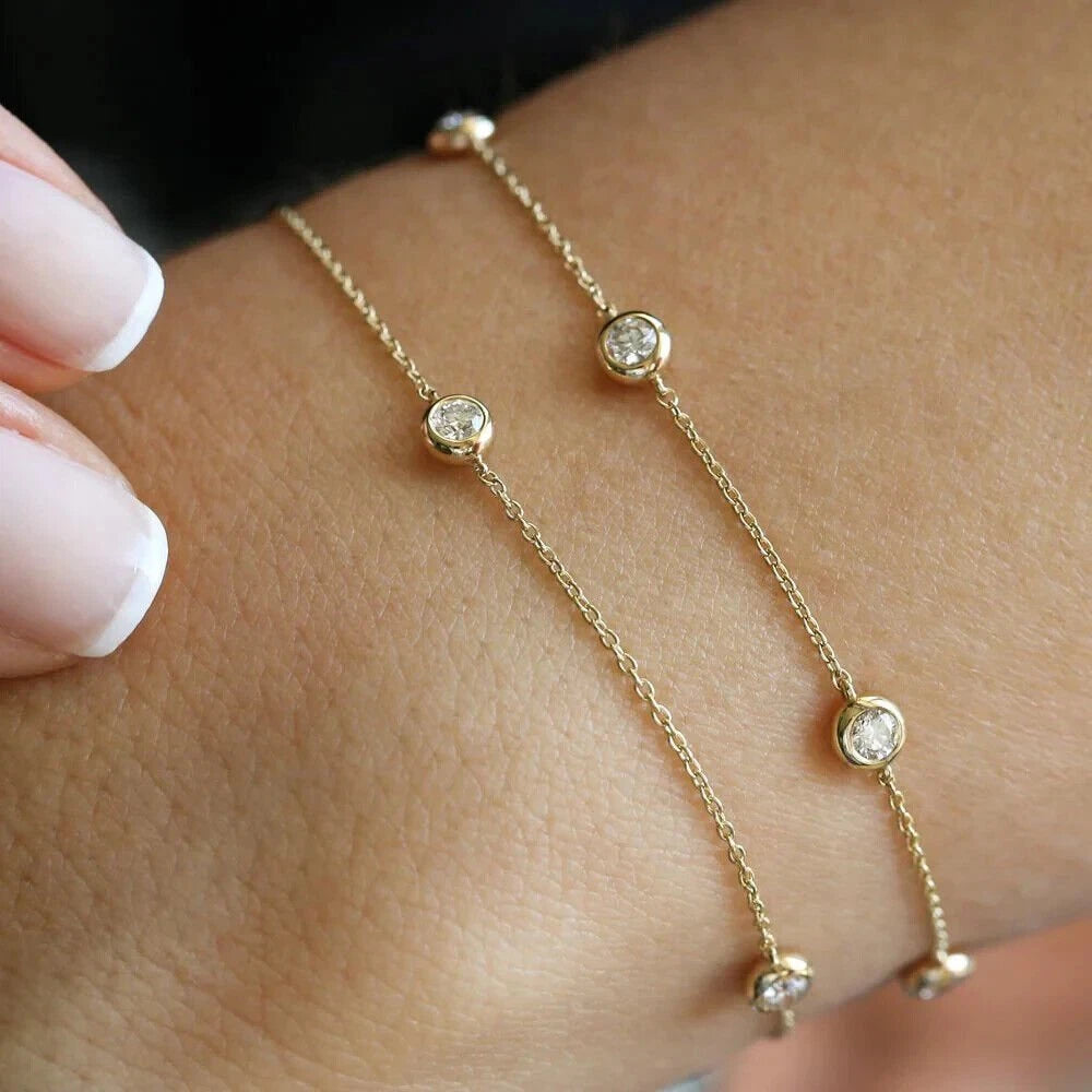 0.65 Ct Lab-Grown Diamond Station Bracelet – 14K Yellow Gold, 7" Length