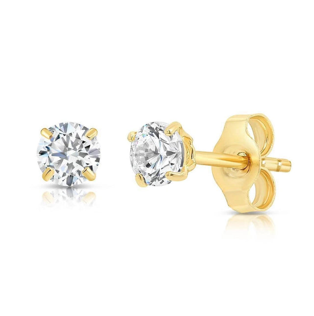 Round Cut VVS1/D Lab Created Diamond Stud Earrings – 14K Yellow Gold, Push Back