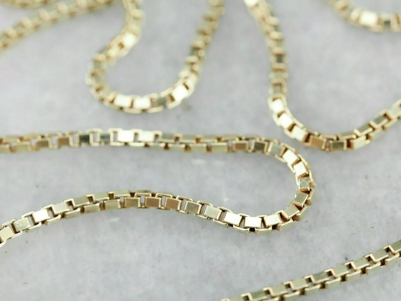 14K Solid Yellow Gold Box Chain Necklace – 0.50mm, 16 Inch