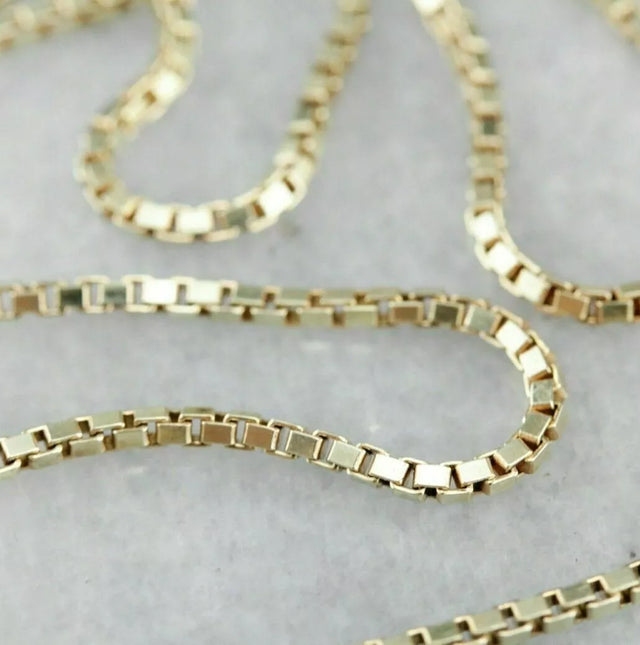 14K Solid Yellow Gold Box Chain Necklace – 0.50mm, 16 Inch