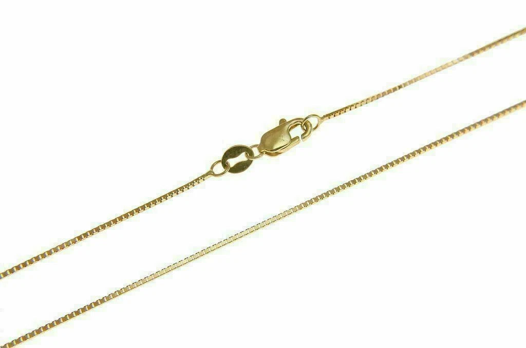 14K Solid Yellow Gold Box Chain Necklace – 0.6mm, Real Gold with Lobster Clasp