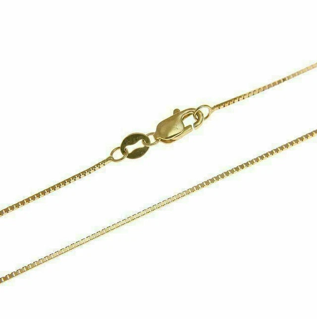14K Solid Yellow Gold Box Chain Necklace – 0.6mm, Real Gold with Lobster Clasp