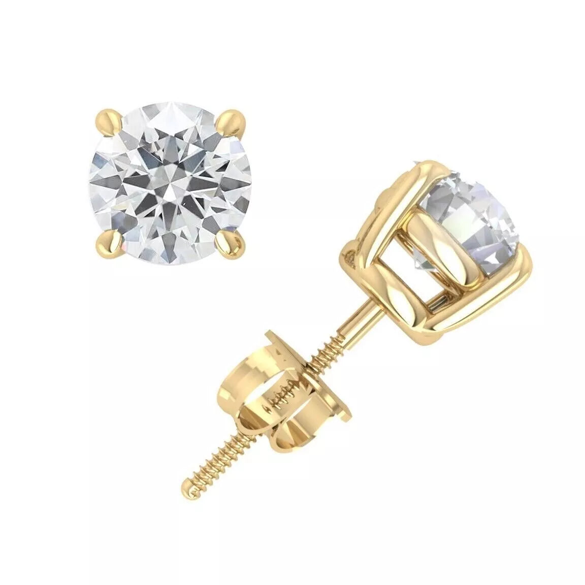 1.50 Ct Lab Grown Diamond Stud Earrings in 14K Yellow Gold – EF Color, VS Clarity