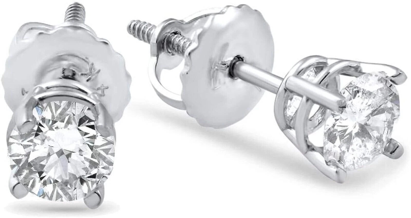 1/2ct TW Natural Round Diamond Solitaire Stud Earrings – 14K White Gold