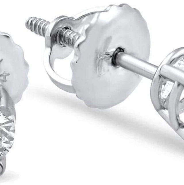1/2ct TW Natural Round Diamond Solitaire Stud Earrings – 14K White Gold