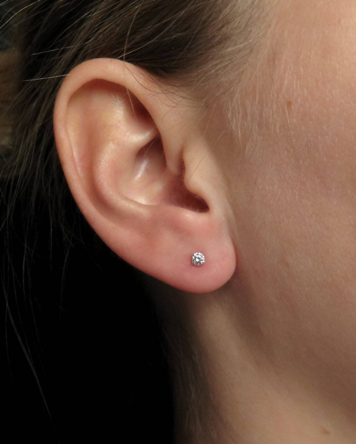 Round Cut VVS1/D Lab Created Diamond Stud Earrings – 14K Yellow Gold, Push Back