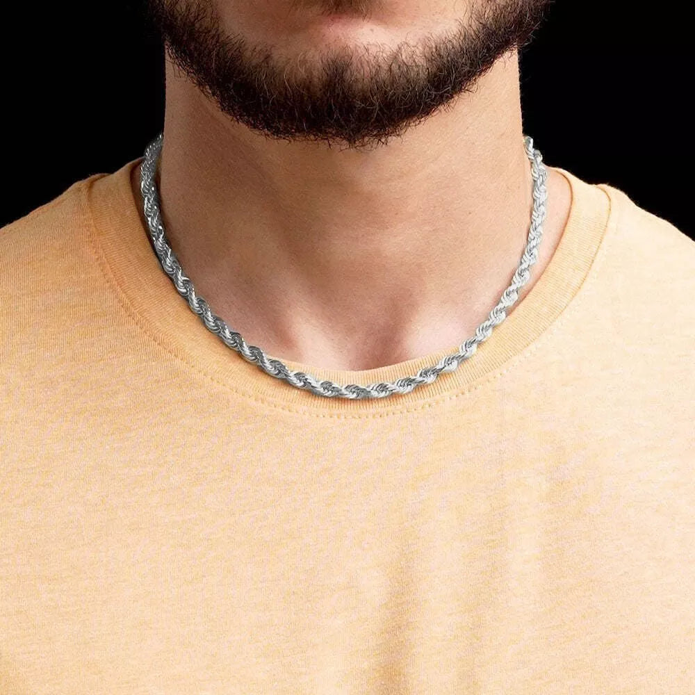 Solid 925 Sterling Silver Italian Rope Chain – 6.5mm Diamond-Cut Men's Necklace