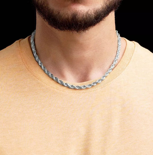 Solid 925 Sterling Silver Italian Rope Chain – 6.5mm Diamond-Cut Men's Necklace