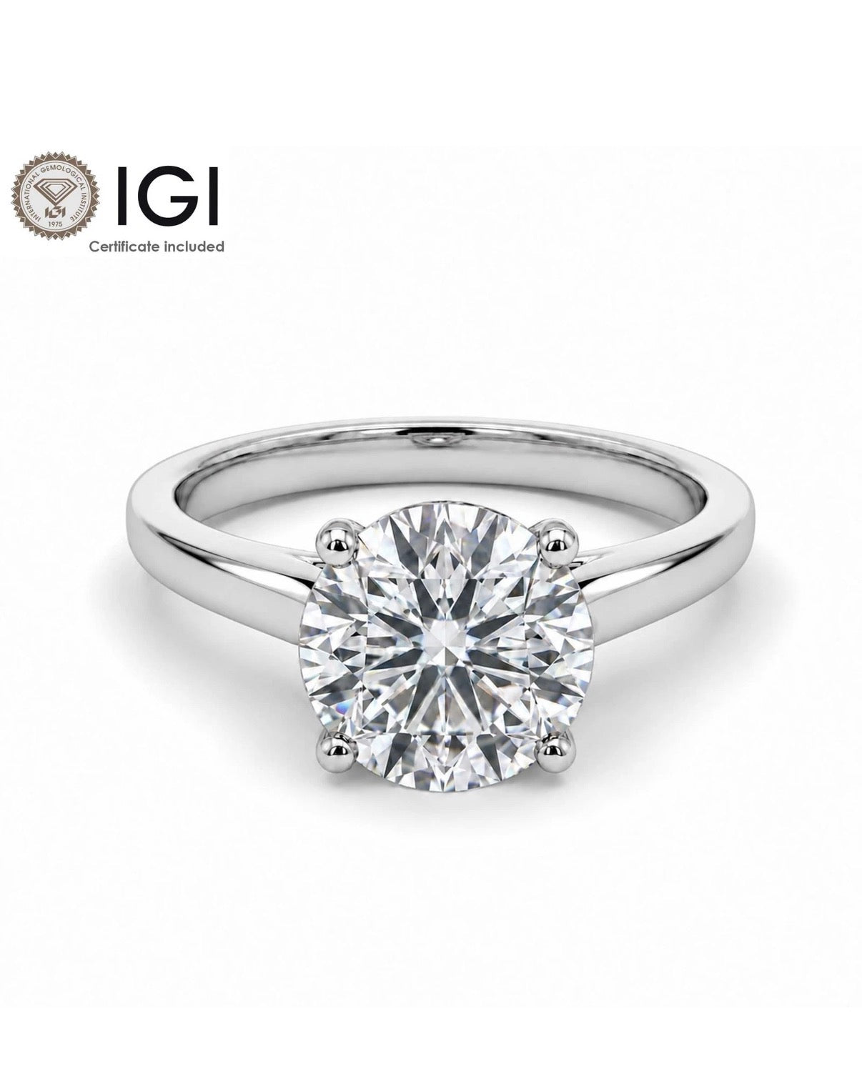 IGI 2.50 Ct Round Lab Grown Diamond Engagement Ring E VS1 14K White Gold Solitaire Tiffany style ￼
