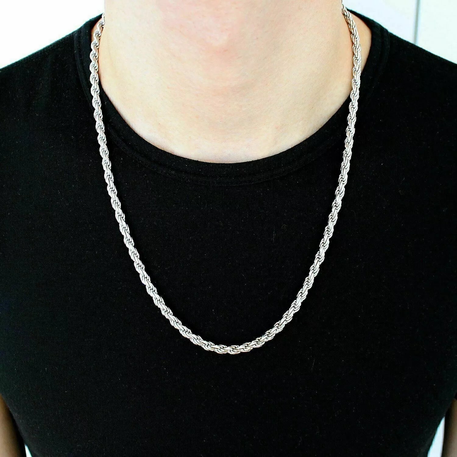 Solid 925 Sterling Silver Italian Rope Chain – 3.5mm Diamond-Cut Men’s Necklace