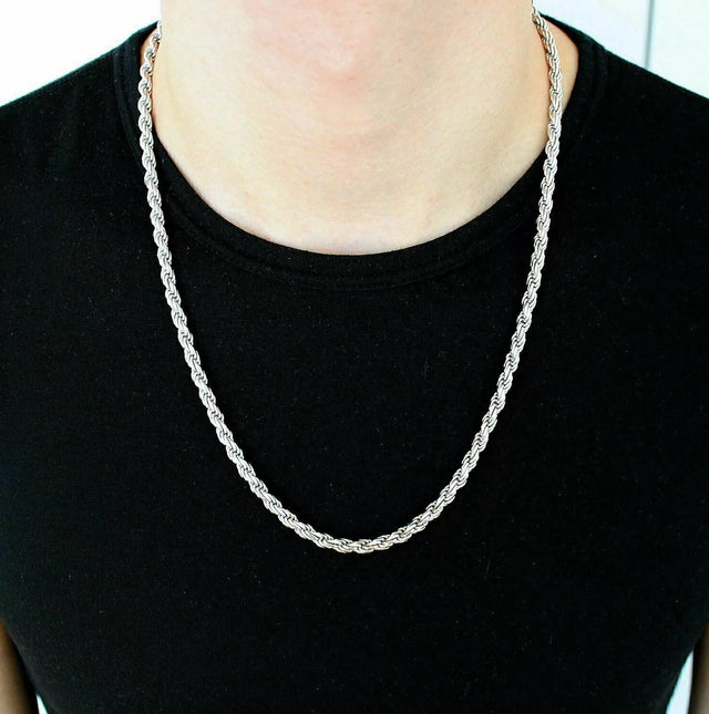 Solid 925 Sterling Silver Italian Rope Chain – 3.5mm Diamond-Cut Men’s Necklace