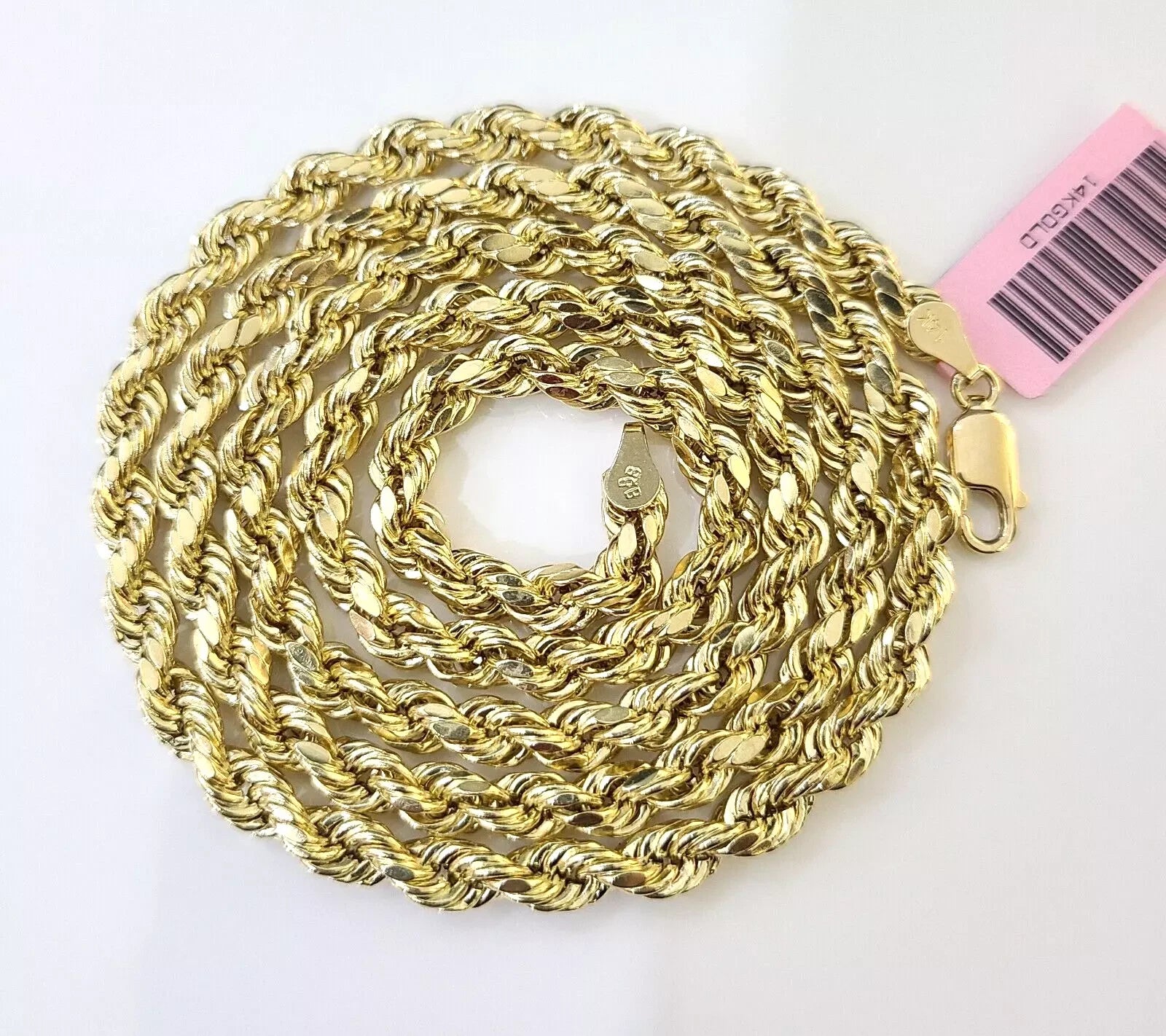 14K Yellow Gold Diamond Cut Rope Chain Necklace – 5mm Unisex, All Sizes