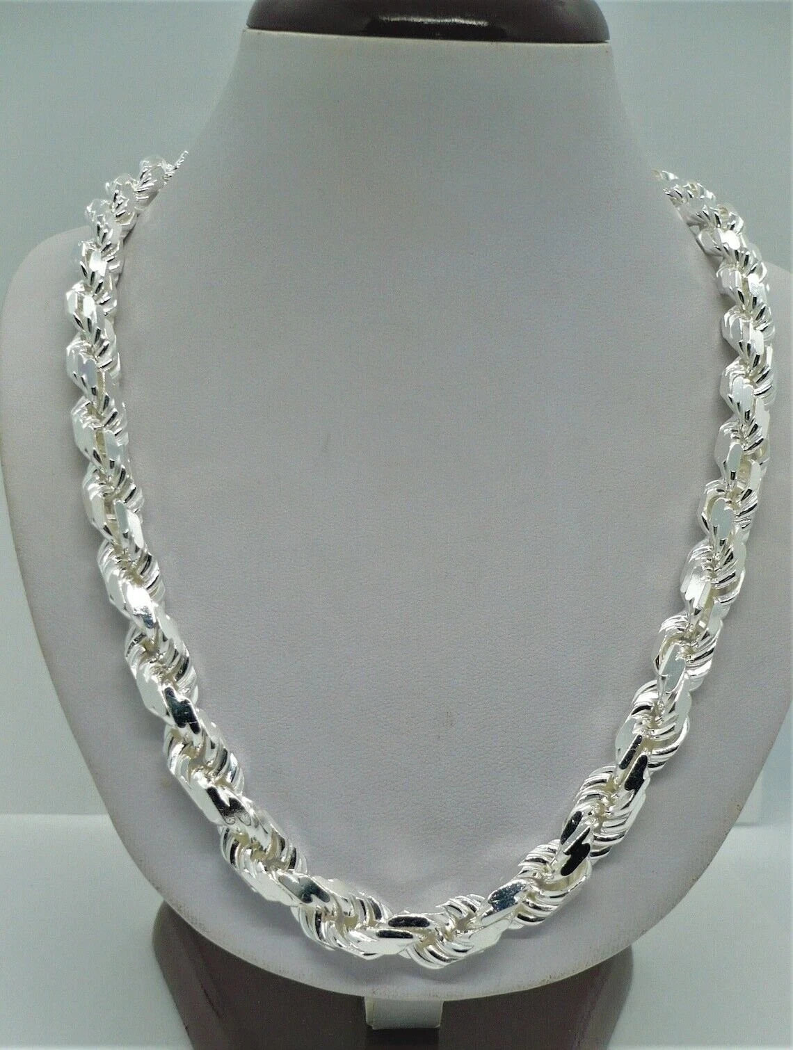 Solid 925 Sterling Silver Italian Rope Chain – 9mm Diamond-Cut Men's Necklace