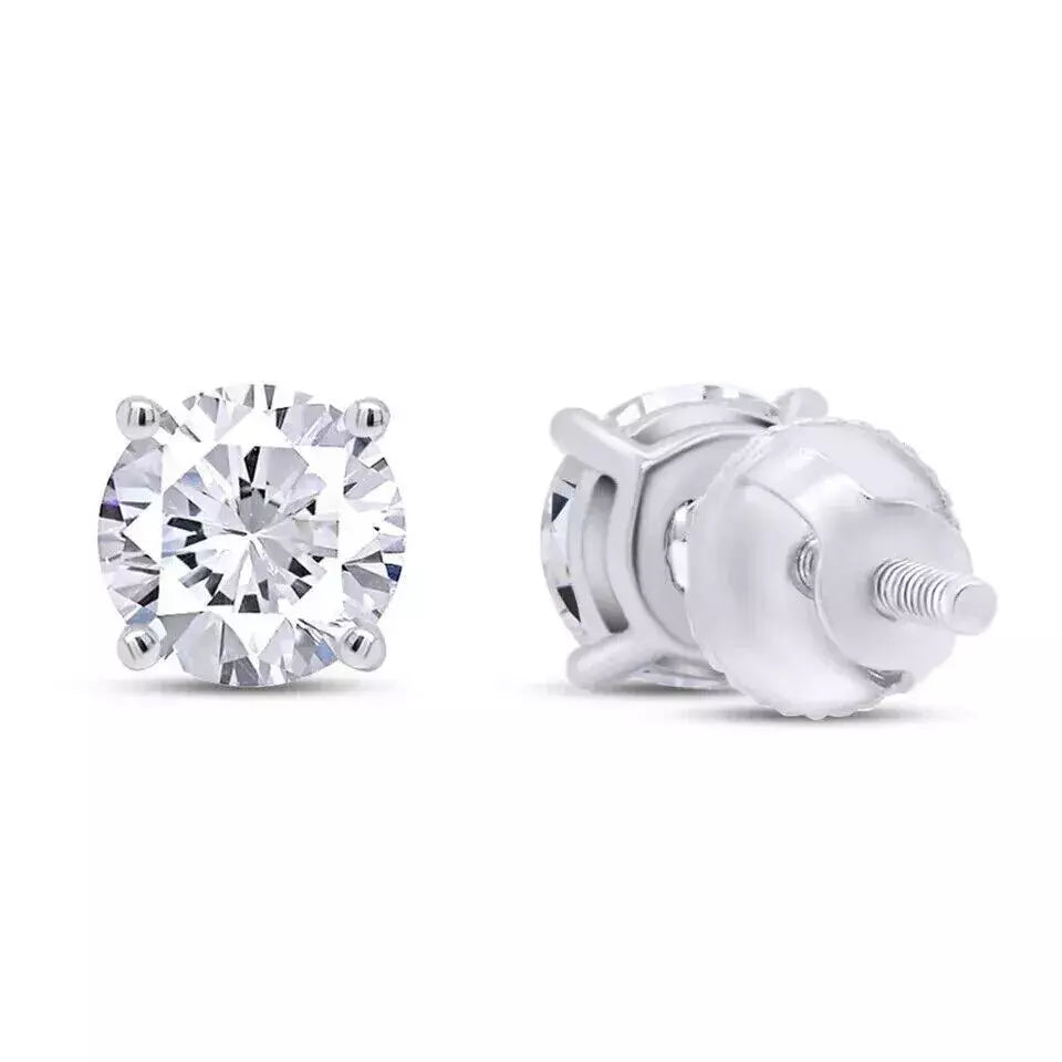 2.00 Ct D VVS2 Lab-Grown Diamond Stud Earrings – Platinum, Round Cut, IGI Certified, Screw Backs