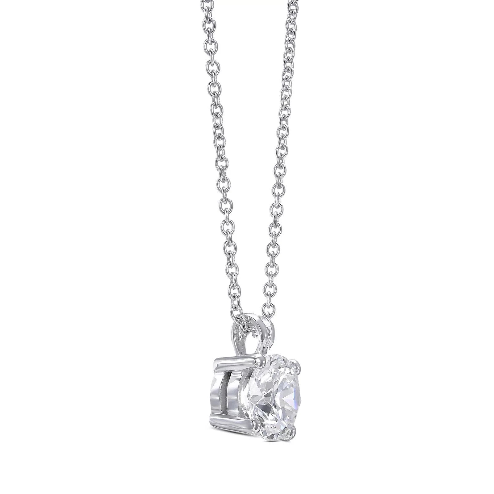 IGI Certified 1.00–3.00 Ct Round Lab Grown Diamond Solitaire Pendant – 14K White Gold, E VS1