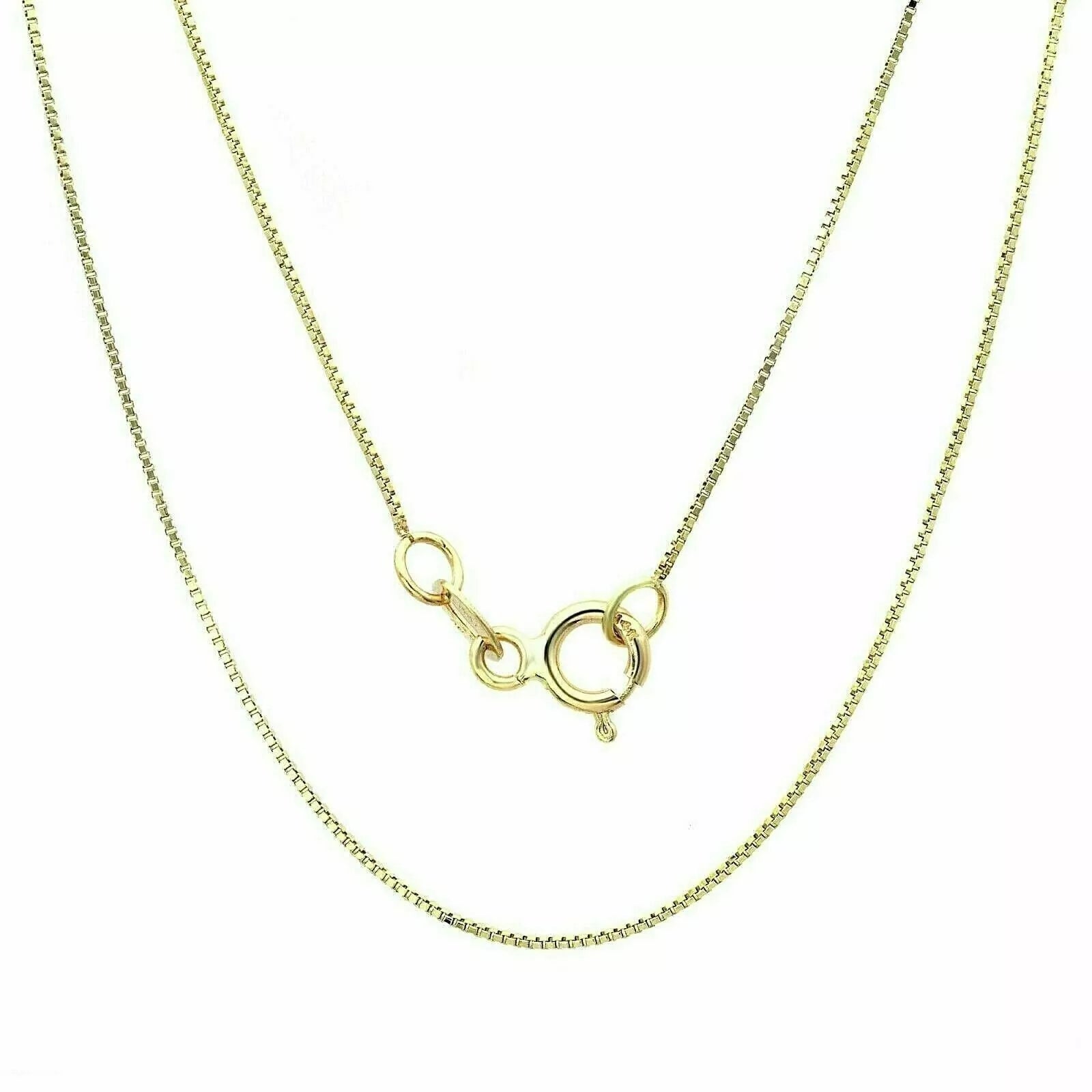 14K Solid Yellow Gold Box Chain Necklace – 0.50mm, 16 Inch