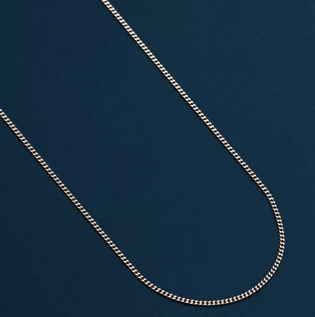 Real 925 Sterling Silver Men’s 1mm Curb Cuban Chain Necklace – All Sizes
