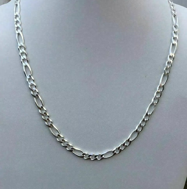 925 Sterling Silver Figaro Chain – 5.5mm Solid Italian Necklace for Men & Boys