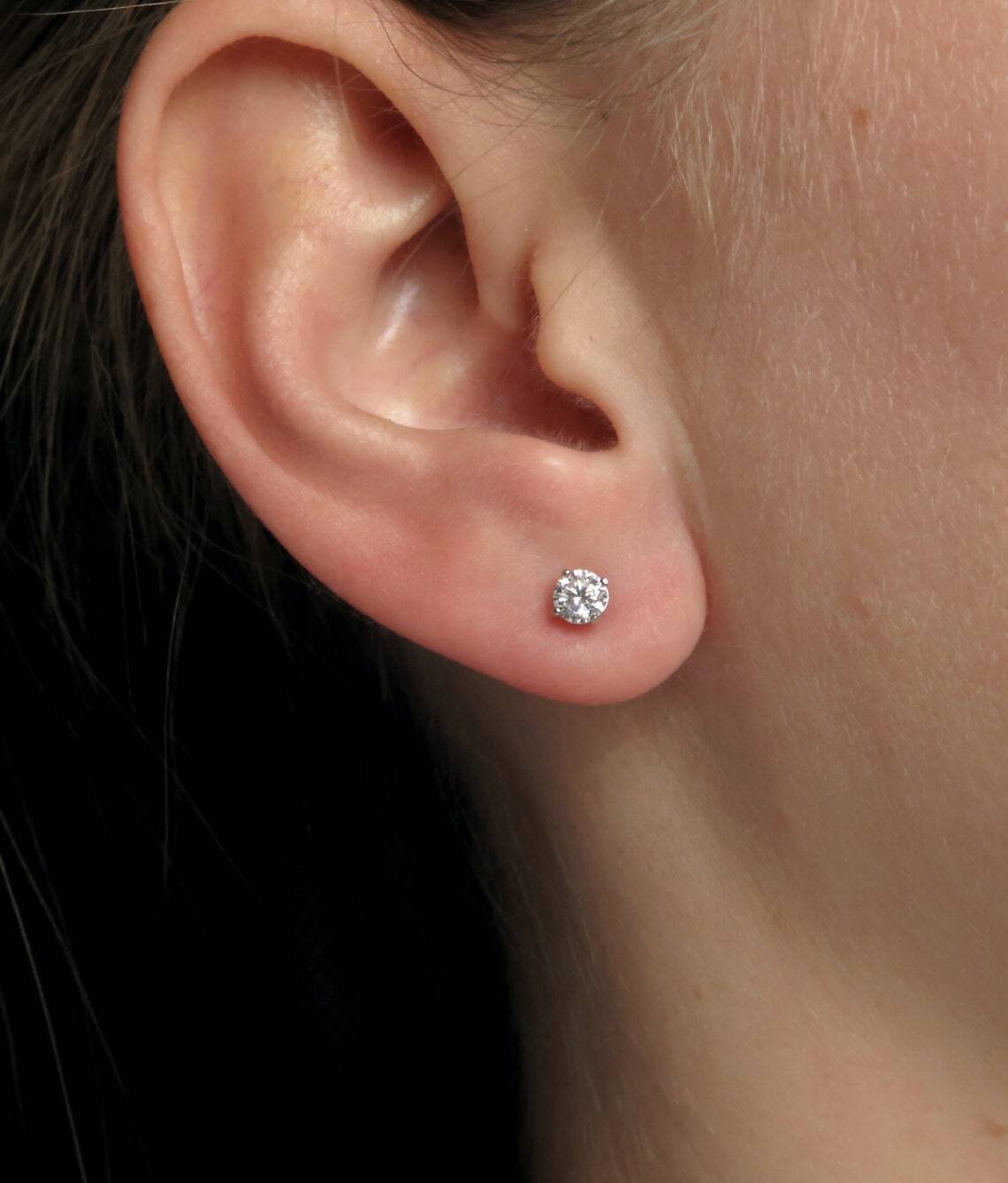 Round Cut VVS1/D Lab Created Diamond Stud Earrings – 14K Yellow Gold, Push Back