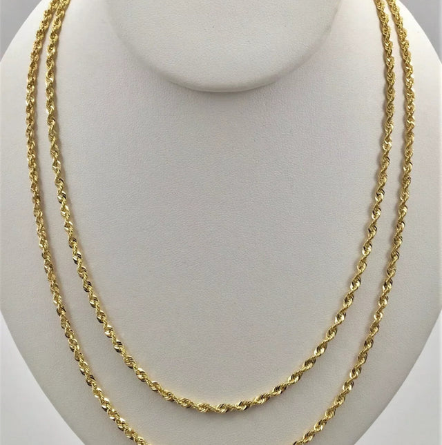 10K Solid Yellow Gold Necklace Rope Chain Women 16