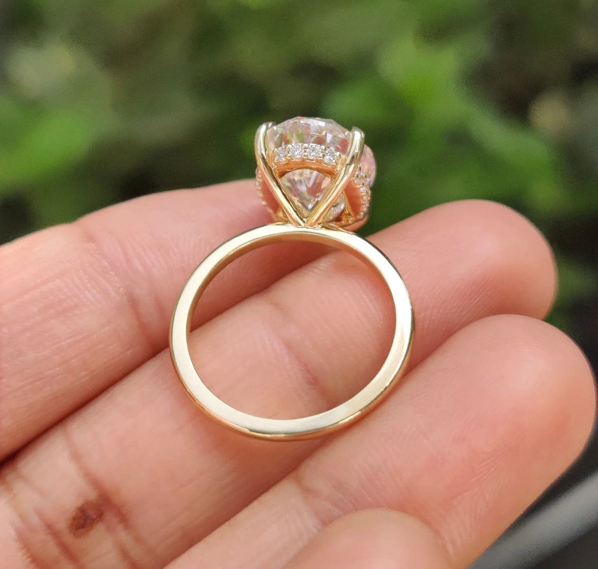 IGI Certified 5.07 CT Oval Cut Lab-Grown Diamond Hidden Halo Pave setting Engagement Ring in 14K Yellow Gold and white Gold