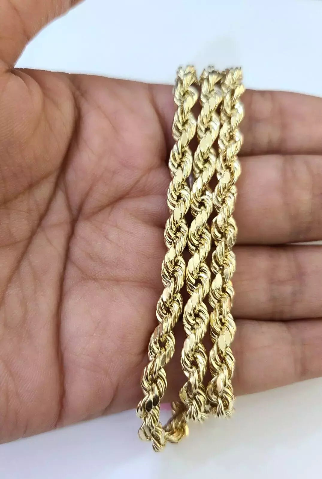 14K Yellow Gold Diamond Cut Rope Chain Necklace – 5mm Unisex, All Sizes